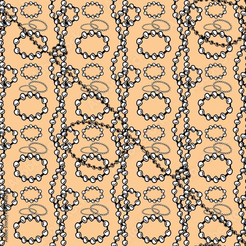 seamless pattern. beads and bracelets on a light brown background. cream cover.