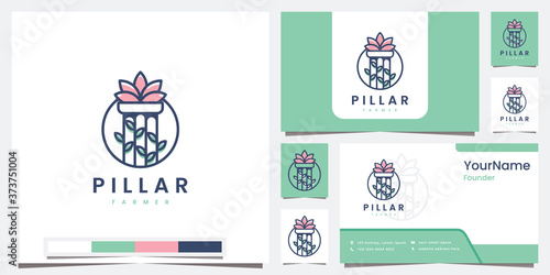 set logo pillar farmer with line art concept logo design inspiration