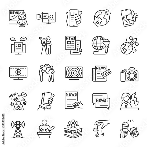 Mass media, icon set. News, linear icons. Line with editable stroke