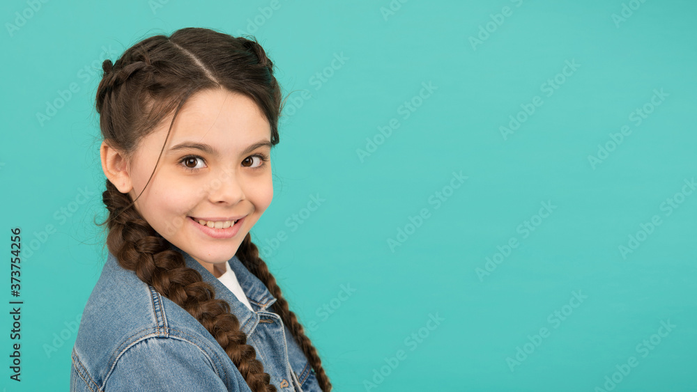 Fototapeta premium Smiling teen girl with beautiful healthy smile, childrens day concept