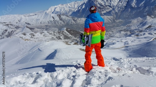 young skier skiing on the mountain and winter season, snow sale, ski resort 