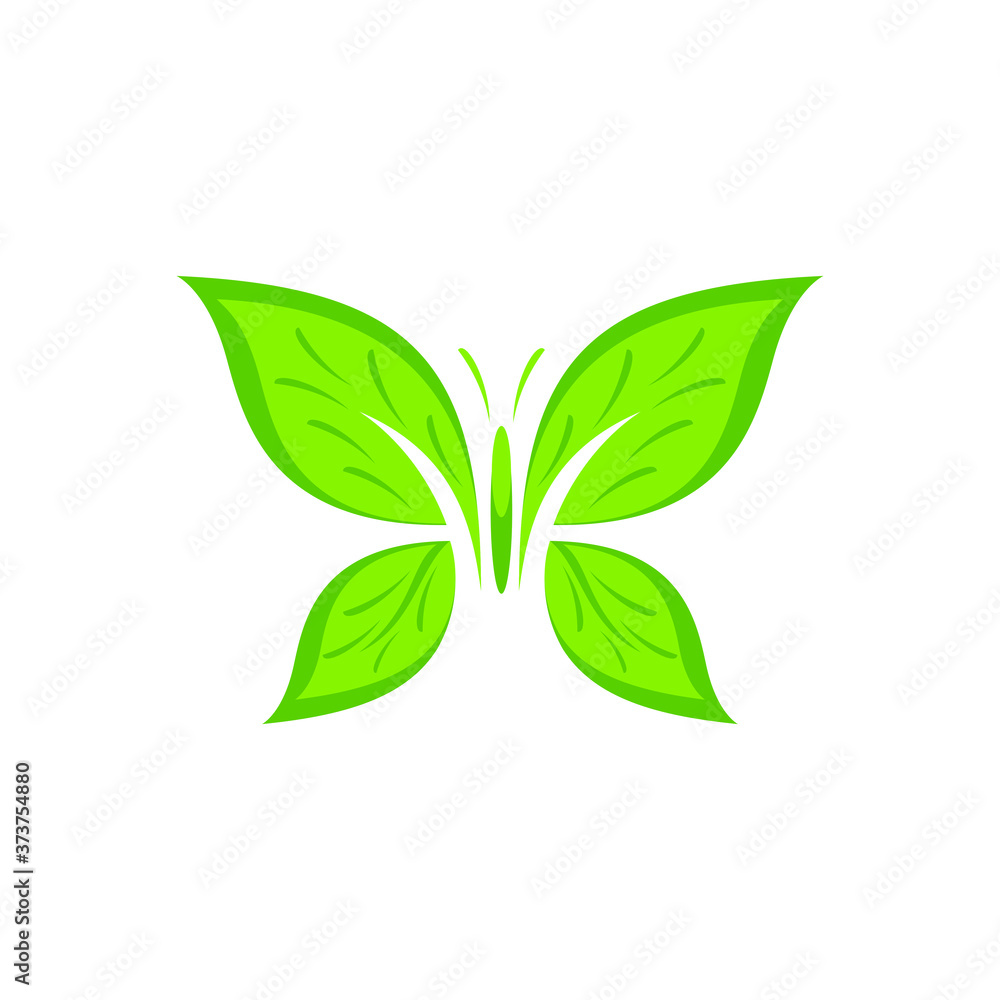Green Leaf Butterfly Logo Vector