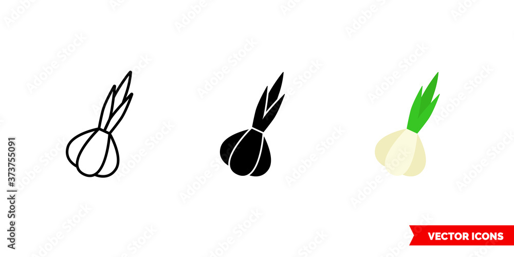 Garlic icon of 3 types color, black and white, outline. Isolated vector sign symbol.