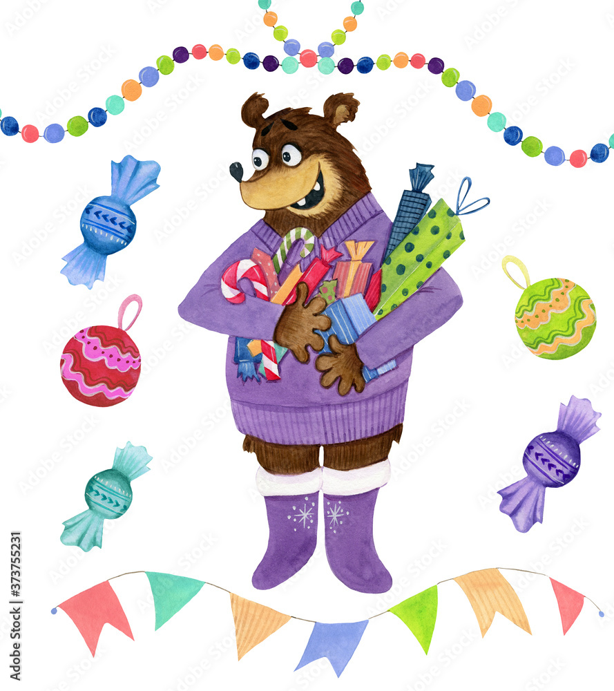 Naklejka premium Teddybear with decorations