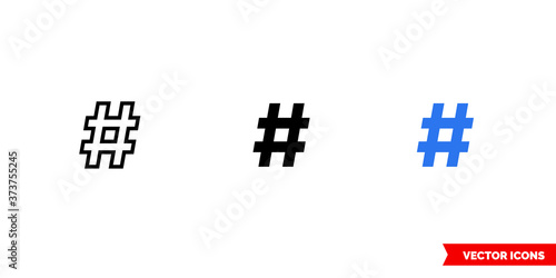 Hashtag icon of 3 types color, black and white, outline. Isolated vector sign symbol.