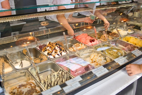 Varieties of ice cream in the gelato shop