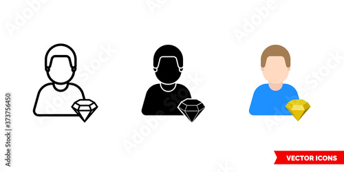 Jeweler icon of 3 types color, black and white, outline. Isolated vector sign symbol.