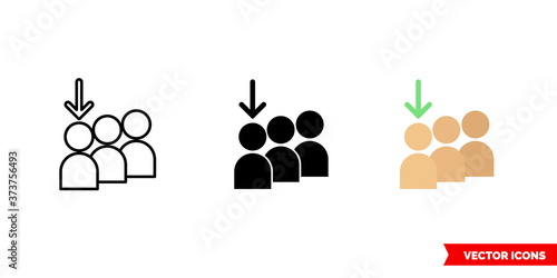 Joining queue icon of 3 types color, black and white, outline. Isolated vector sign symbol.