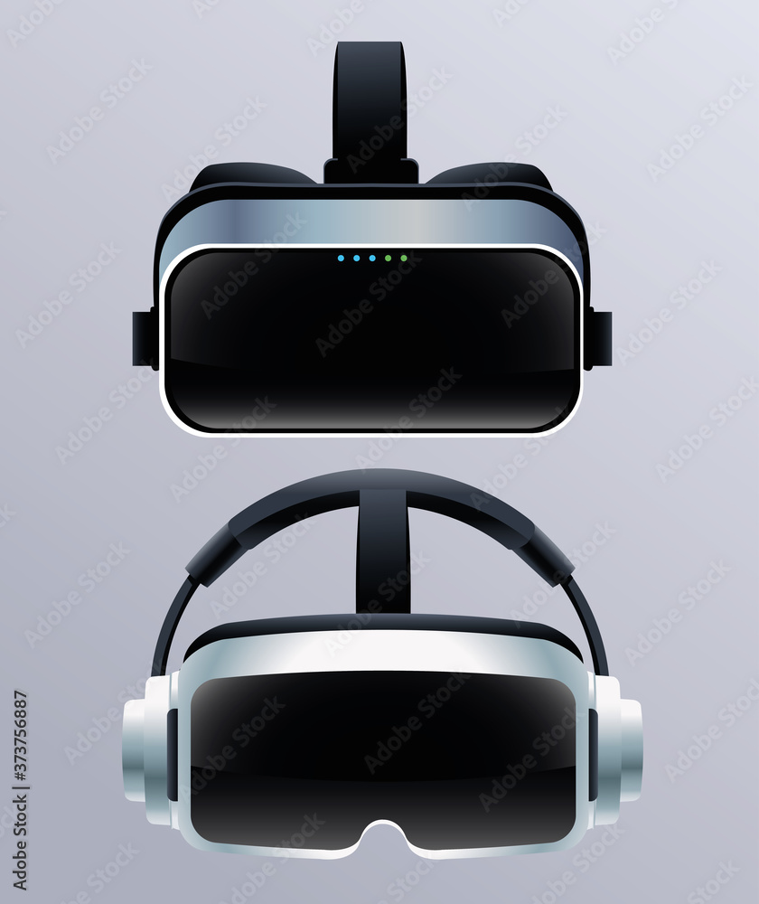 Fototapeta premium two virtual reality masks accessories with gray background