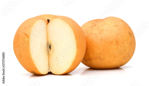 Colorful pears over white background