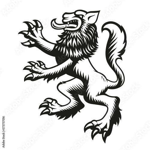 A heraldic vector Wolf illustration isolated on white background