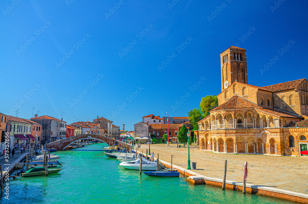 Cityscape of Murano islands with Church of Santa Maria e San Donato and bell tower