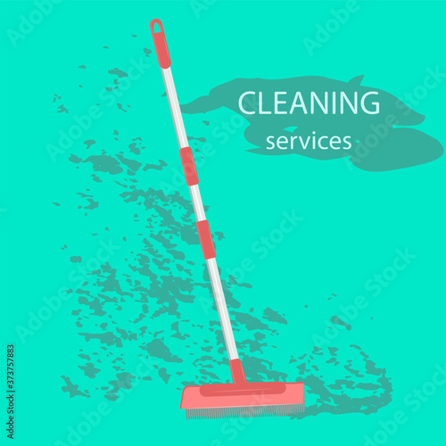 Brush sweeping trash - abstract background - vector. Cleaning service.