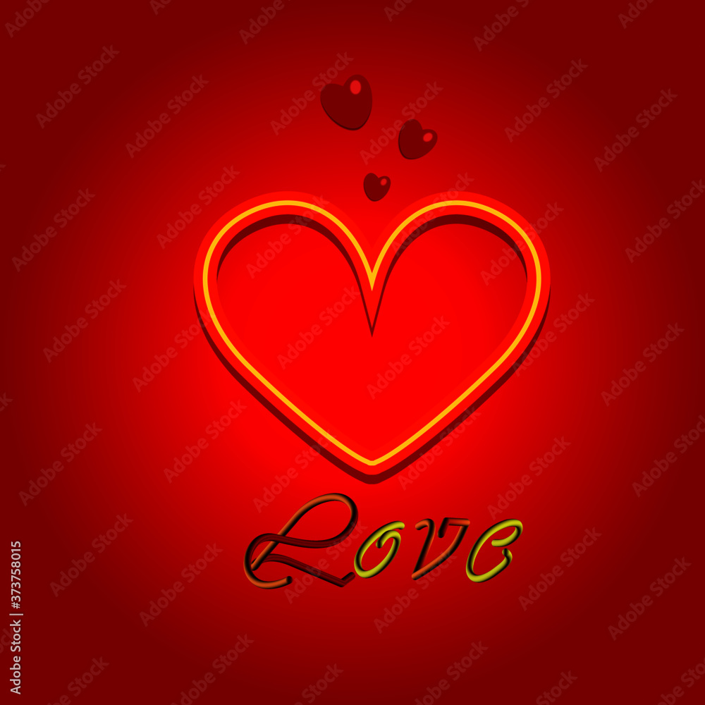 neon heart on red background