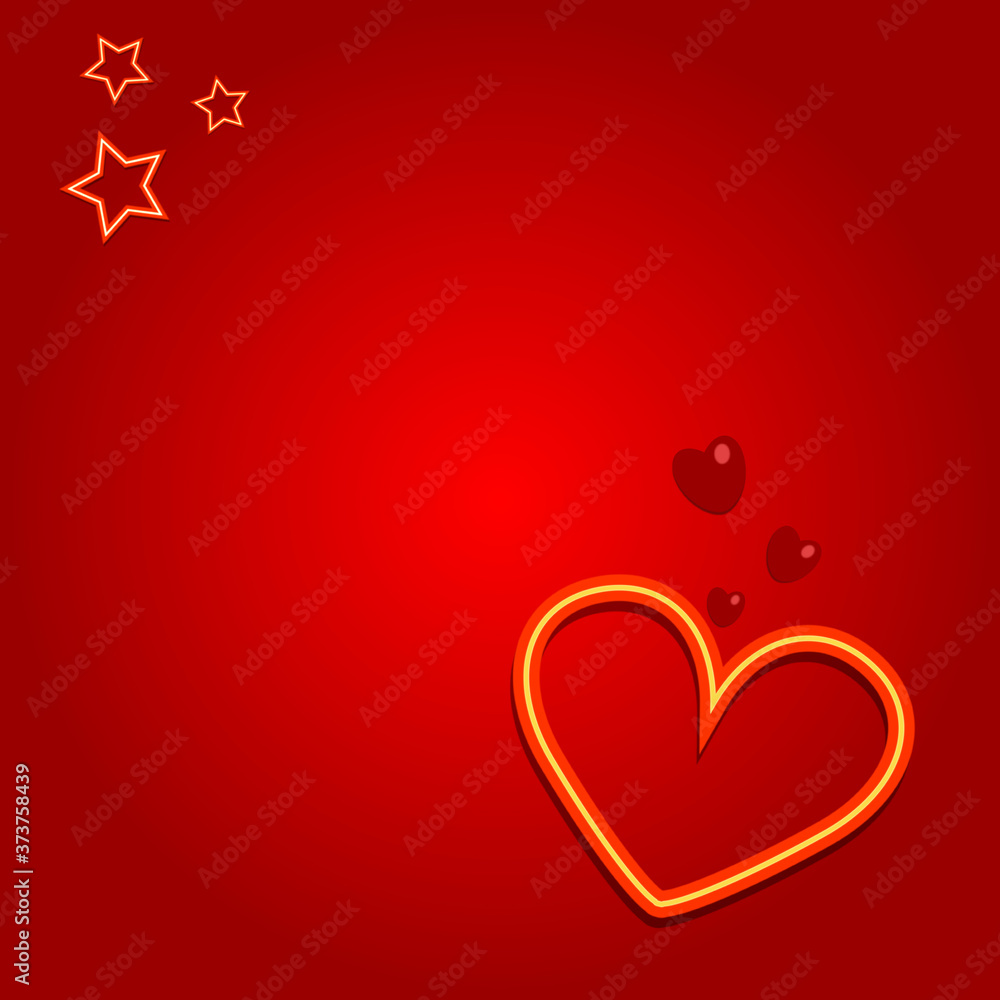 neon heart on red background with stars neon heart on red background with stars