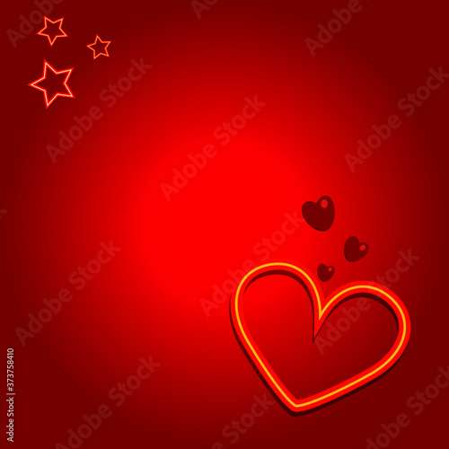neon heart on red background with stars