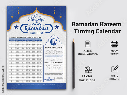 Ramadan Kareem Timing Calendar, Iftar & Sheri, Iftar & Sheri Calendar. Arabic Calendar. Ramadan Kareem