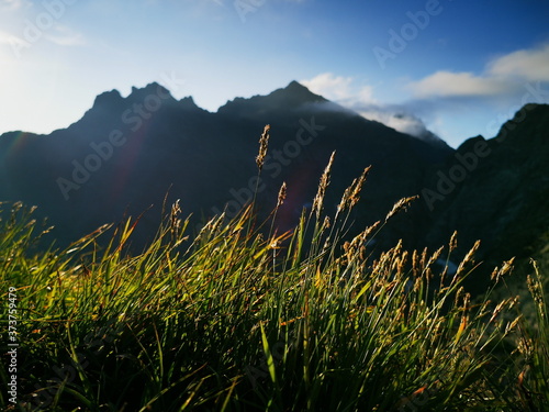 A view of Rysy in the morning. Poland Tatra Mountains Zakopane vacation.