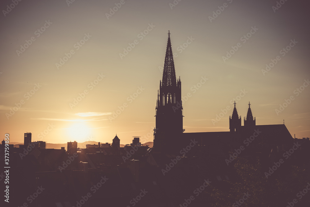 sunset overlooking the cathedral,   Münster Freiburg