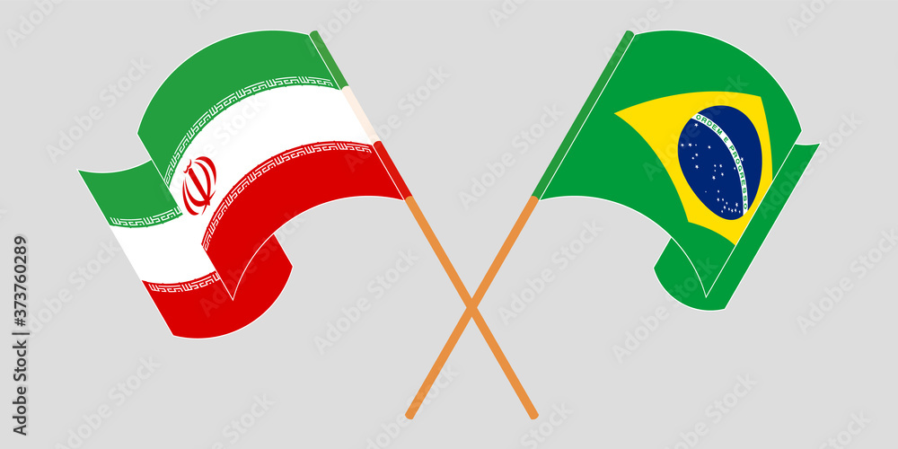 Crossed and waving flags of Iran and Brazil Crossed and waving flags of Iran and Brazil