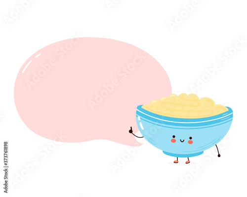 Cute happy bowl of oatmeal porridge