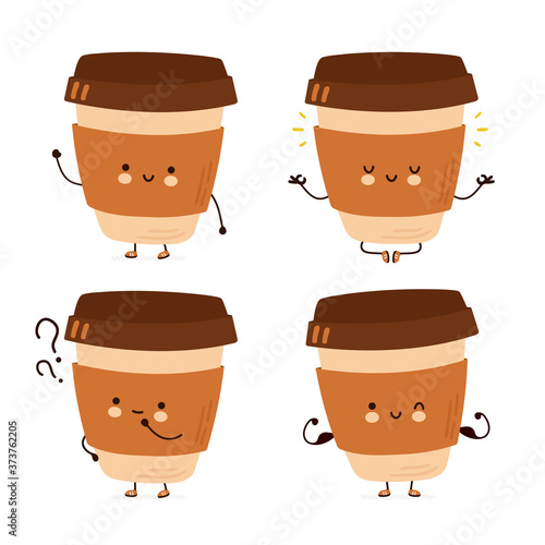 Cute happy funny coffee cup set collection