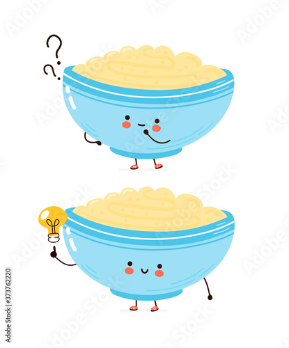 Cute bowl of oatmeal porridge with question mark
