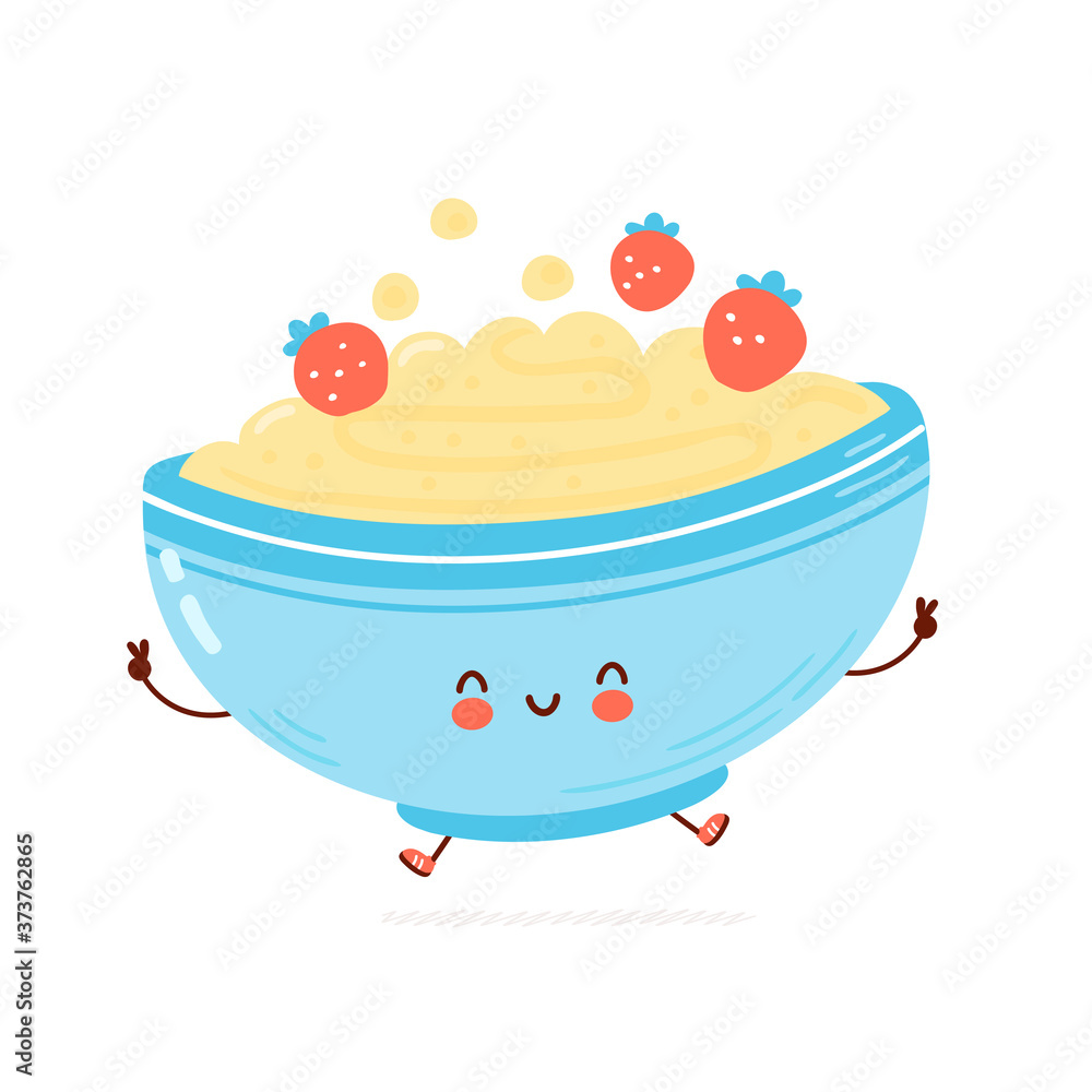Cute happy bowl of oatmeal porridge set Cute happy bowl of oatmeal porridge set