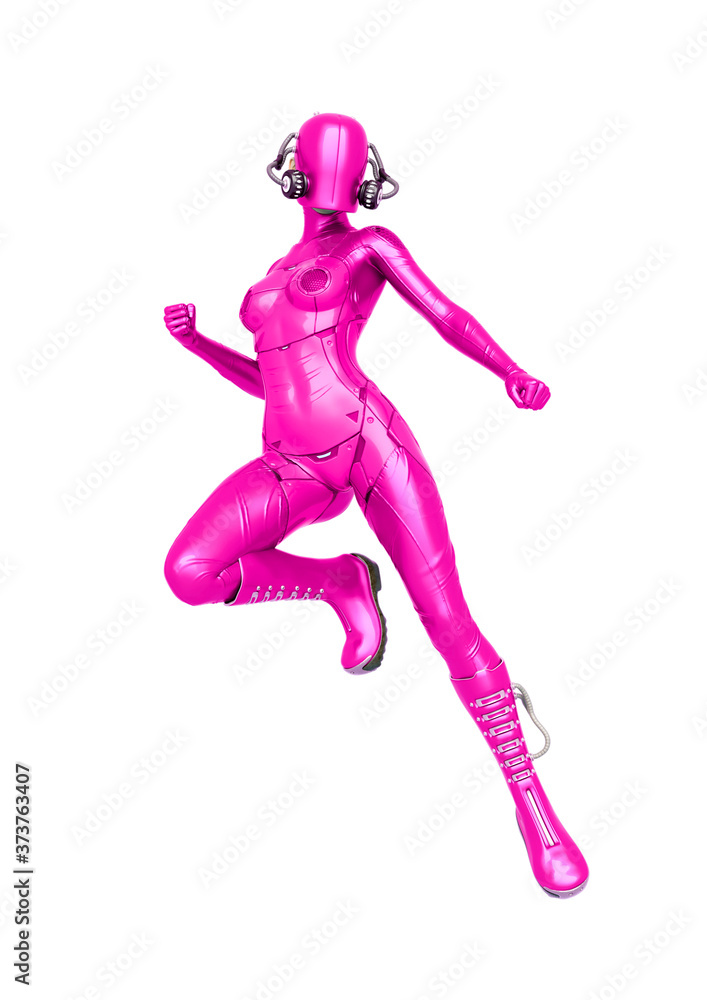 cyber soldier female is floating and waiting for action cyber soldier female is floating and waiting for action