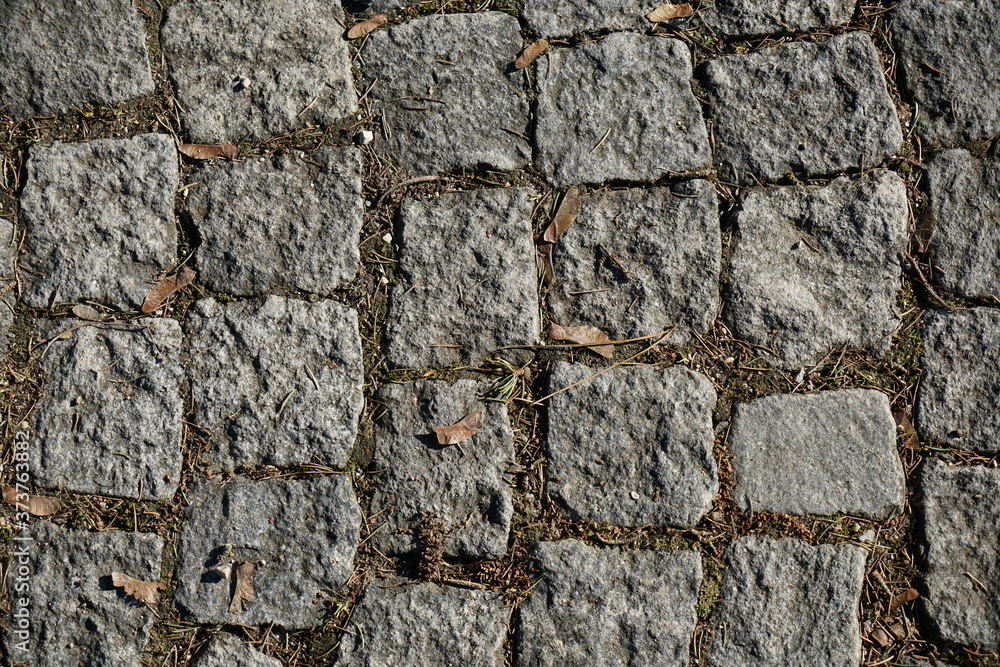 Gray cobblestone artistically laid in a park in Bavaria Gray cobblestone artistically laid in a park in Bavaria