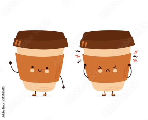 Cute happy and sad funny coffee cup