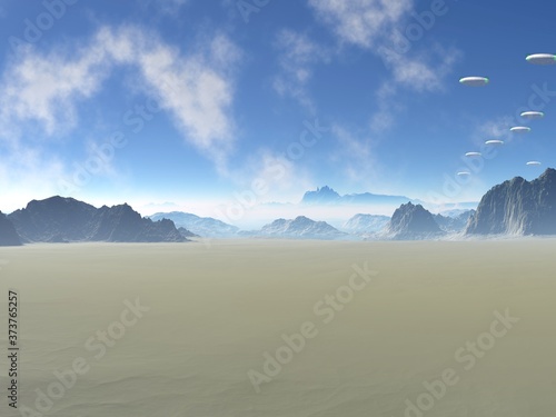 3d illustration of mountain and sea landscape