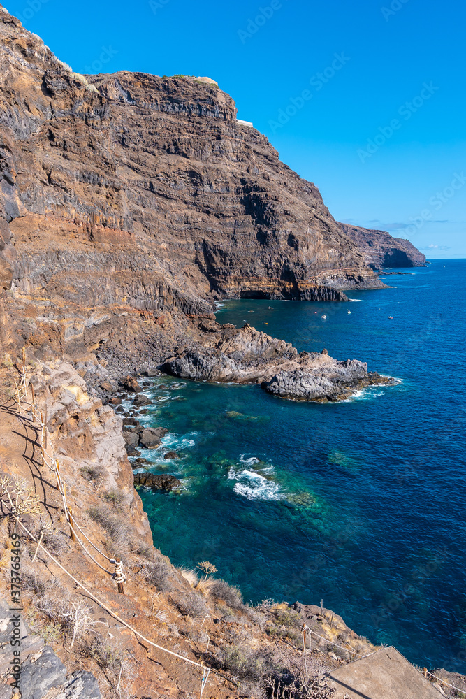Sea cliff in the town of Poris de Candelaria on the north-west coast of the island of La Palma, Canary Islands. Spain