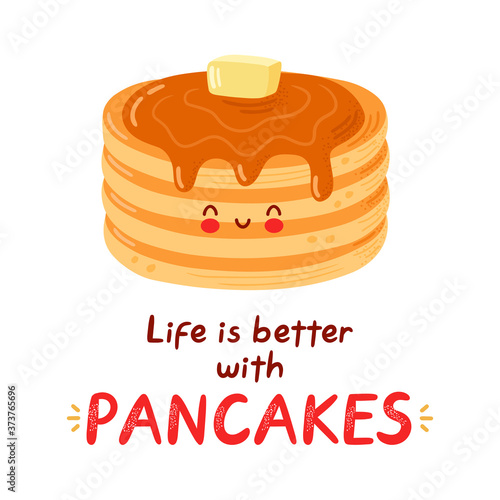 Cute happy funny pancakes character