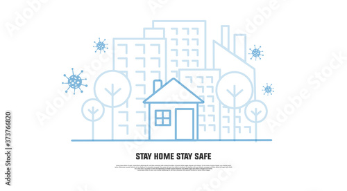 Banner line art stay home stay safe avoid coronavirus design isolated on white background