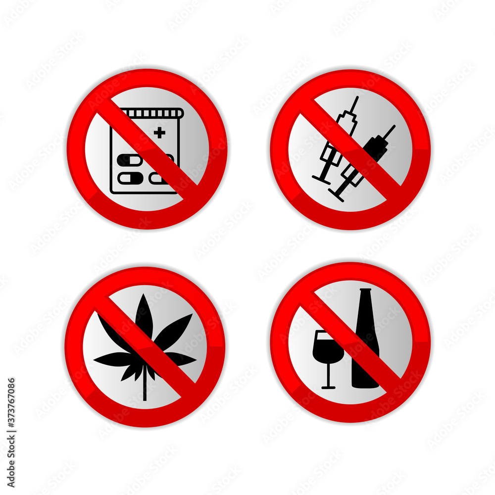 Set prohibited sign drugs design isolated on white background Set prohibited sign drugs design isolated on white background