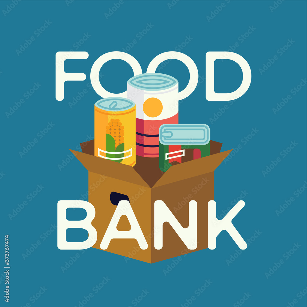 Food Bank simple concept illustration with canned non perishable foods