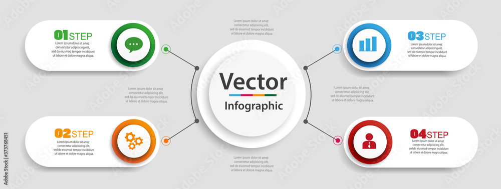 Infographic design template with options and 4 steps. For content, diagram, flowchart,steps, parts, timeline infographics, workflow layout, chart Infographic design template with options and 4 steps. For content, diagram, flowchart,steps, parts, timeline infographics, workflow layout, chart
