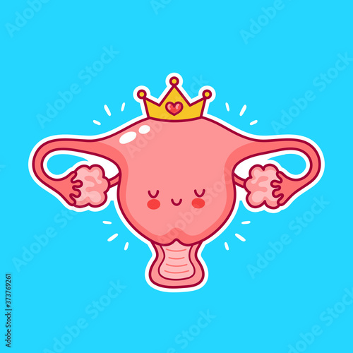 Cute happy funny woman uterus organ