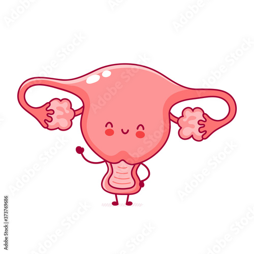 Cute happy funny woman uterus organ