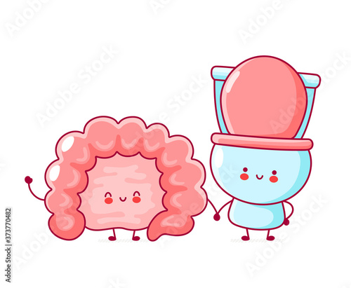 Cute happy funny human intestine organ and toilet