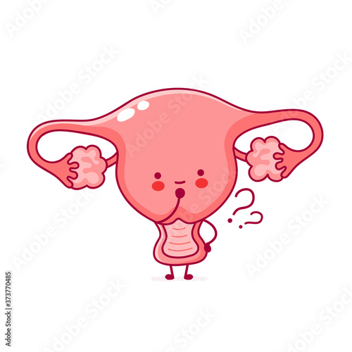 Cute woman uterus organ with question marks