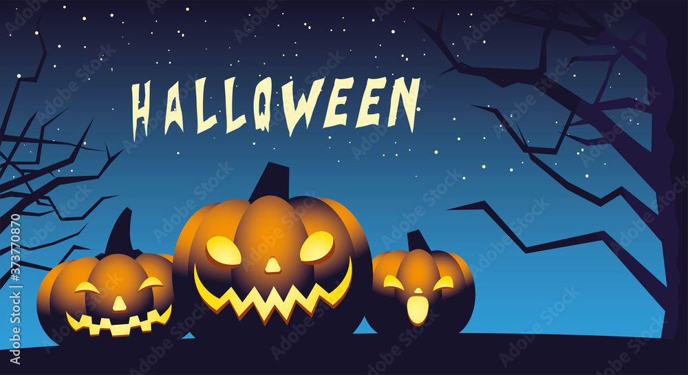 halloween night background with pumpkins