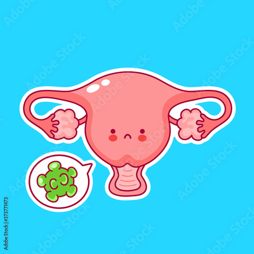 Cute happy funny woman uterus organ