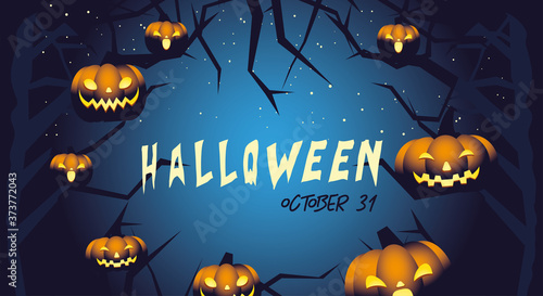 october 31 halloween with night background and pumpkin