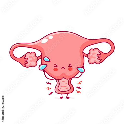 Cute sad funny woman uterus organ