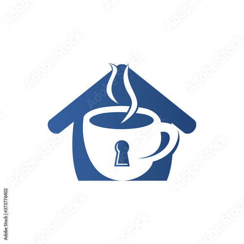 Padlock and coffee mug logo design. Coffee cup logo design combined with keyhole and house.