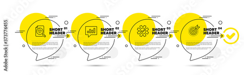 Infographic timeline with icons and 4 steps. Options process with numbers. Infographics business concept. Workflow plan, presentation timeline, arrow path. Business journey process icons. Vector