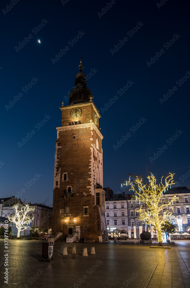 Night view of the old town of Cracowa poland