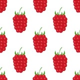 
Seamless pattern with bright and juicy tasty raspberries on a white background. Print for bed linen and fabrics, wrapping paper and wallpaper.
 Stock vector illustration for decoration and design.